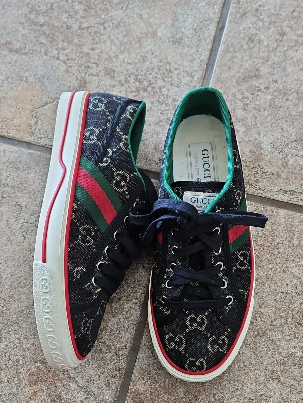 GUCCI Mens Tennis 1977 Black GG Denim Stripe Low-Top Sneaker